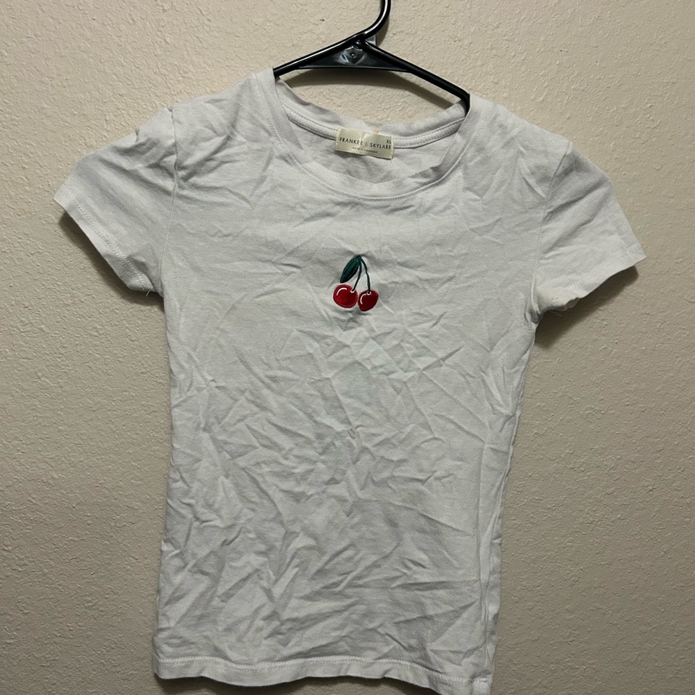 Cherry Embroidered White Kids Tee